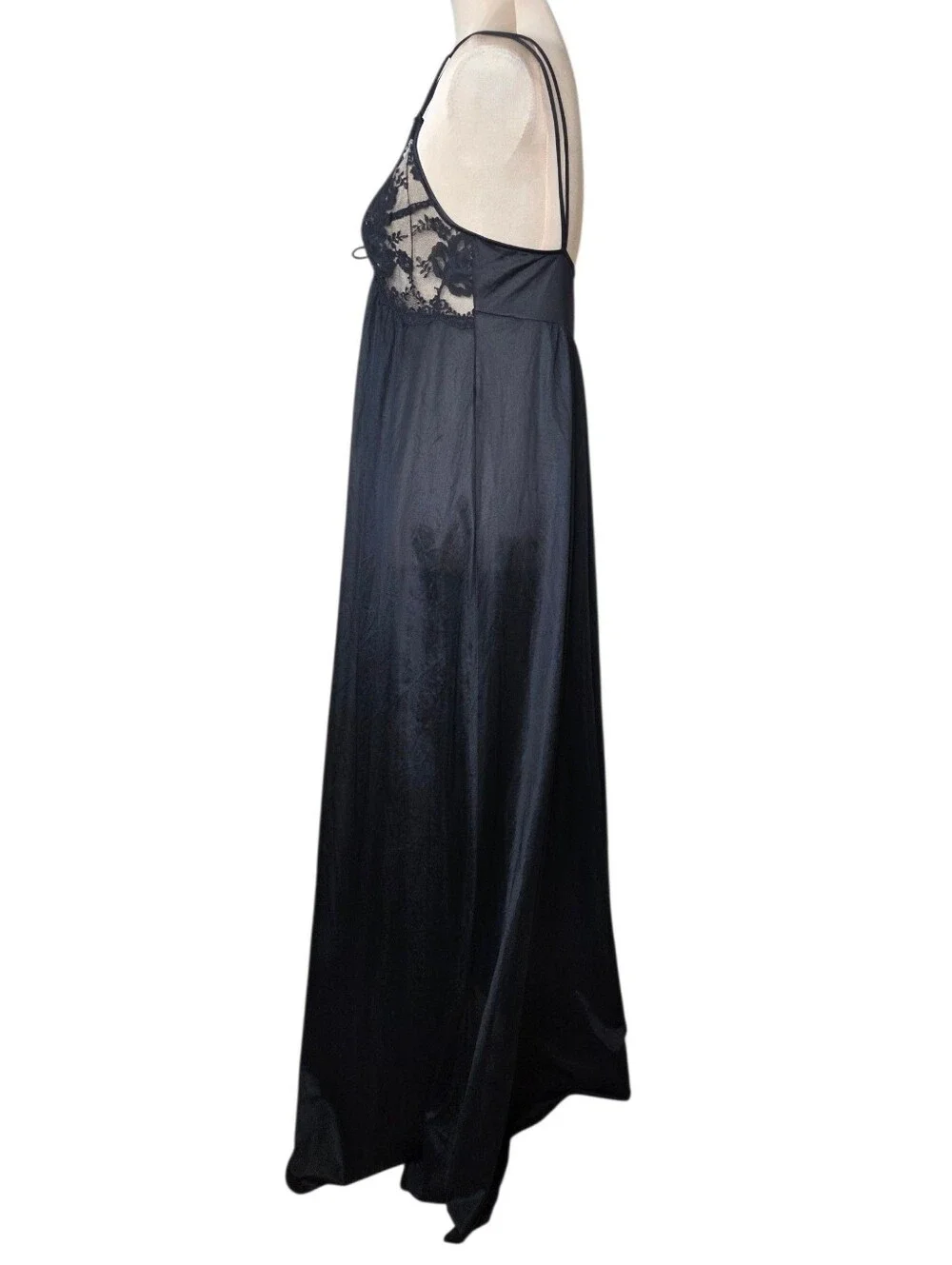 Vintage JCPenney Black Nylon Lace Nightgown Maxi Slip Dress USA Made Medium - Picture 4 of 9